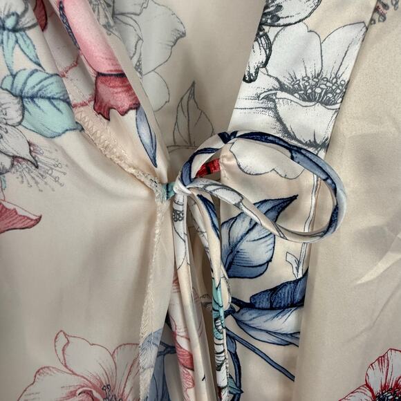 Linea Donatella Satin Short Robe Women's Large Pink Blue Floral - Picture 8 of 11
